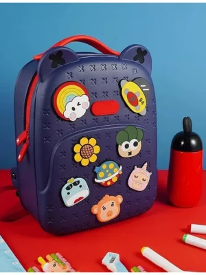 YAMAMA Backpack Kawaii Starry Blue Backpack With DIY Pattern Patch Adjustable Straps Bag Premium Modern Design Bags (Blue Height 14 Inch)