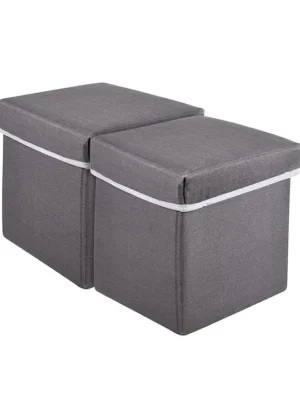 Storage StoolFoldable Storage BoxMDF Wooden Sitting StoolStool For Living Room Sitting Storage Box Storage Box For Toys Pack of 2Grey