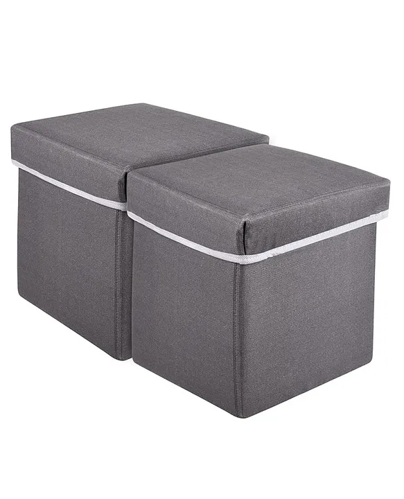 Storage StoolFoldable Storage BoxMDF Wooden Sitting StoolStool For Living Room Sitting Storage Box Storage Box For Toys Pack of 2Grey