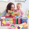 6 Crinkling Sensory Cloth Book Set for Babies Animals Fruits Vegetables Colours First Words and Numbers Soft & Safe Tactile Play Educator Recommended