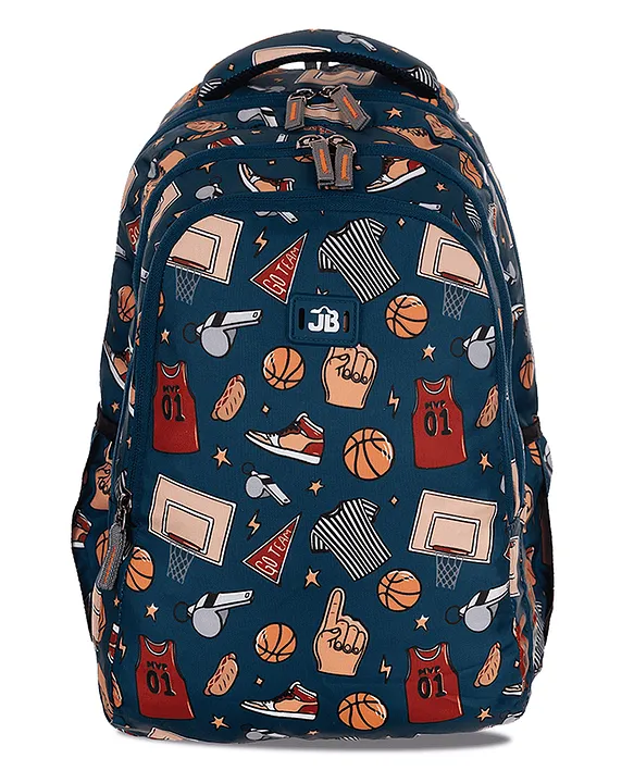 JUST BAGS JUSTBAGS School Backpack with 3 Spacious Compartments and 2 Bottle Holders Football Navy 17 inches