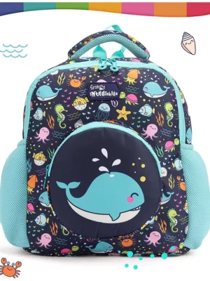 Intelliskills Trendy & Spacious Whale School Bag with Comfortable Cushion Padding Blue 14 Inches