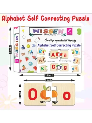 Wooden Capital and Small Alpahbet with picture self correcting matching puzzles 52 Pieces