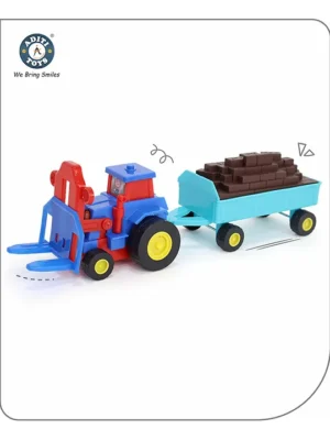 Aditi Toys Plastic Tractor Construction Toy Set for Kids Friction Powered Tractor with Bricks Trolley for Boys Suitable for Kids Above 3 Years
