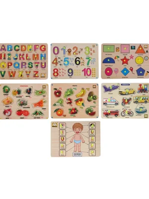 Wooden Puzzle with Knobs Educational and Learning Toy for Kids (Set of 7)