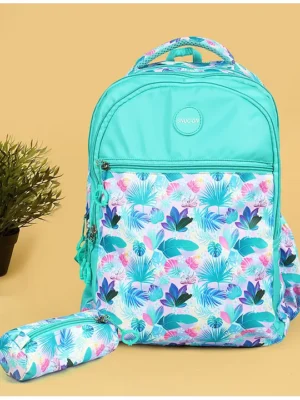 Novex NOVEX SNUGON Finely Printed School Bag For Girls With Stationery Pouch & Rain Cover/Backpack (Green 19 Inch)