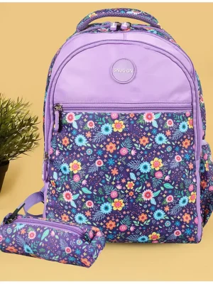 Novex NOVEX SNUGON Sweet Pea Printed Kids School Bag For Girls With Stationery Pouch/Kids Backpack (Purple 17 Inch)