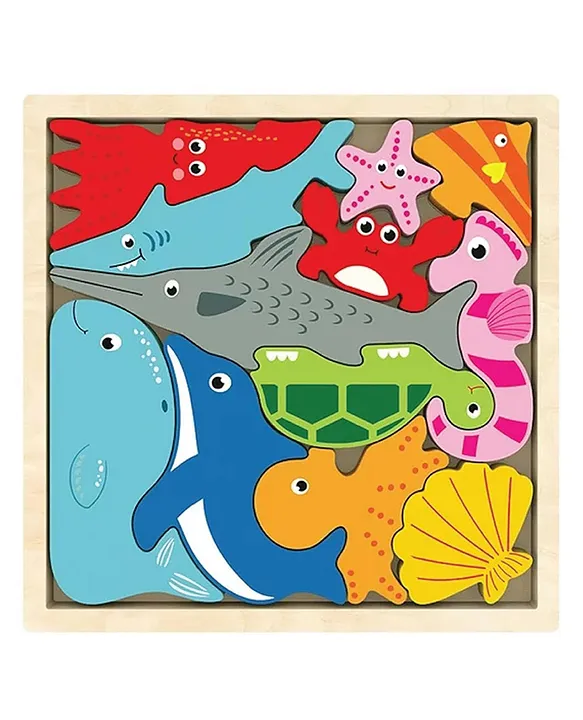 Sea animal Design Wooden Jigsaw Puzzle for Kids Shapes Toys 12 PiecesMulticolor