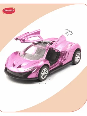 Aditi Toys Premium Metal DieCast Sports Racer Car Metal Car with Realistic Engine Sound LED Lights Open & Close Doors Pull Back Car Zinc Alloy for Kids Above 3 Years BIS Approved (Pink)