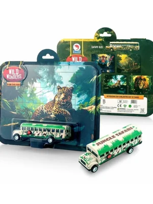 Shinsei Wild Wonders 2 in 1 Jungle Safari Bus & Leopard Jigsaw Puzzle 20 Pieces Multicolor