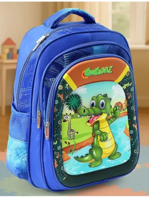 Fab N Funky Crocodile Printed School Backpack2 Main Compartments 2 Front Pocket 2 side Bottle PocketsWater ResistantLong lasting and Durable Zippers Comfortable back cushioning For School Travel and OutdoorsBlue 16inches