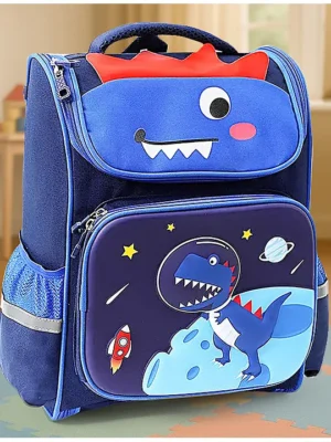 ZOE Dino print School Backpack1Main Compartment 1 Front Pocket 2 side Bottle PocketsWater ResistantLong lasting and Durable Zippers Comfortable back cushioning For School Travel and OutdoorsBlue 14inches