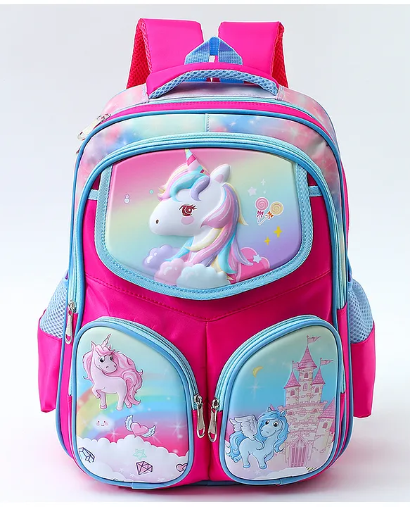 ZOE Unicorn Print School Backpack Pink 16 Inches