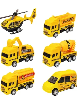 Bunie Pull Back Mini Construction Vehicle Toys Playset for Kids Pack of 6 Yellow