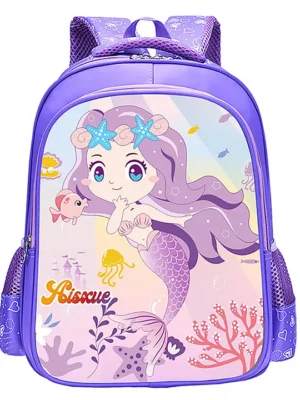 SYGA Kids BackpackCute Cartoon Design School Bag Suitable for Elementary School Student (Purple Mermaid) Height 14.9 Inch