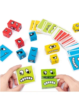 Sanjary Wooden Expression Puzzle Wooden cubeToys puzzle color design may vary