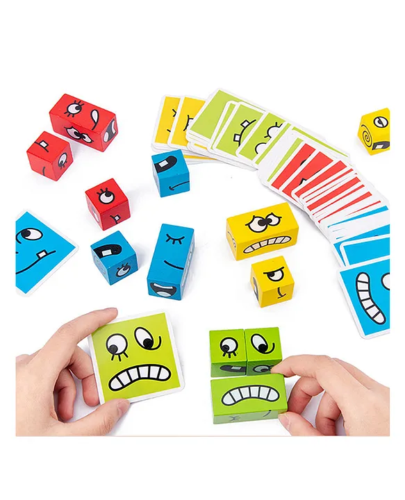 Sanjary Wooden Expression Puzzle Wooden cubeToys puzzle color design may vary