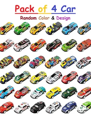 ADKD Friction Powered Mini Metal Pull Back Cars for Kids Gift for Collectors & Kids Pack of Random 4 Car (Model Color & Design May Vary)
