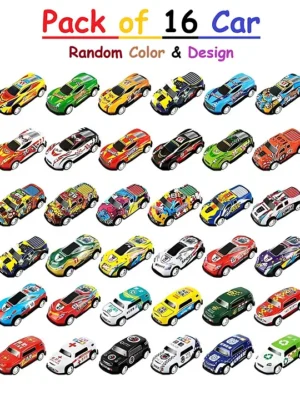 ADKD Friction Powered Mini Metal Pull Back Cars for Kids Gift for Collectors & Kids Pack of Random 16 Car (Model Color & Design May Vary)