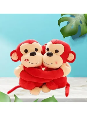 Plushy Cart Monkey's Cuddly Couple Plush Soft Toy Red Length 32 cm
