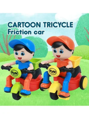 ADKD Friction Powered Mini Tricycle Cartoon Scooter Toy with Inertia & Swing Function Stunt Scooter Toy Cartoon Boy Riding Tricycle Pack of 2 ( color may vary )