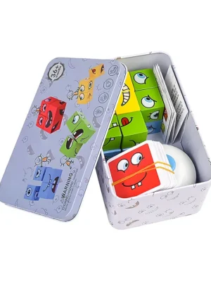 Large Wooden Face Expression Puzzle Building Cubes Manipulatives Face Changing Magic Cube Puzzles Matching Game with Bell Logical Thinking Training Brain Educational Montessori STEM Toys PACK OF 1 COLOR MAY VARY