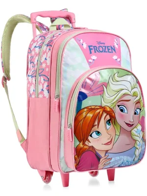 Disney Frozen Trolley School backpack with PVC embossed Front Pocket Light Pink 16 inches