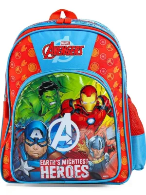 Avengers School backpack with PVC embossed Front Pocket Red and Sky Blue 16 inches