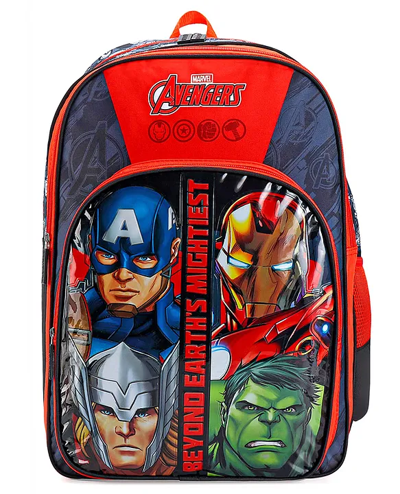 Avengers School backpack with PVC embossed Front Pocket Black and Red 16 inches