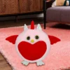 Plush Owl Cushion with Heart Design Pink and Red Decorative Soft Toy Height 30 cm