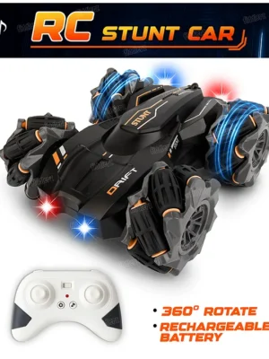 Fiddlerz Remote Control Stunt Car Double Sided Driving RC Stunt Drift Car Toy for Kids 4 Wheel Drive Remote Control Racing 360° Rotation Rechargeable Battery(Red Black)
