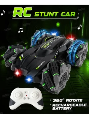 Fiddlerz Remote Control Stunt Car Double Sided Driving RC Stunt Drift Car Toy for Kids 4 Wheel Drive Remote Control Racing 360° Rotation Rechargeable Battery (Multicolor)