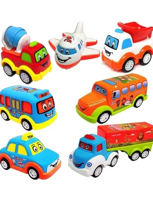ADKD Unbreakable Pull Back Vehicles Crawling Toy For Kids & Children Power Friction Cars Pack of 7 (Color May Vary)