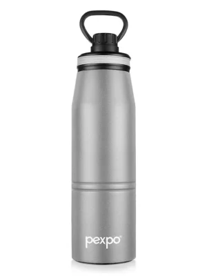 Altros Stainless Steel Hot & Cold Vacuum Insulated Flask 740ml Grey Leak Proof Easy to Carry Loop Handle Sports Water Bottle Trekking Gym Office Home Kitchen