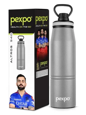 Altros Pro Stainless Steel Hot & Cold Vacuum Insulated Flask 940 ml Grey Leak Proof Easy to Carry Loop Handle Sports Water Bottle Trekking Gym Office Home Limited RCB Edition
