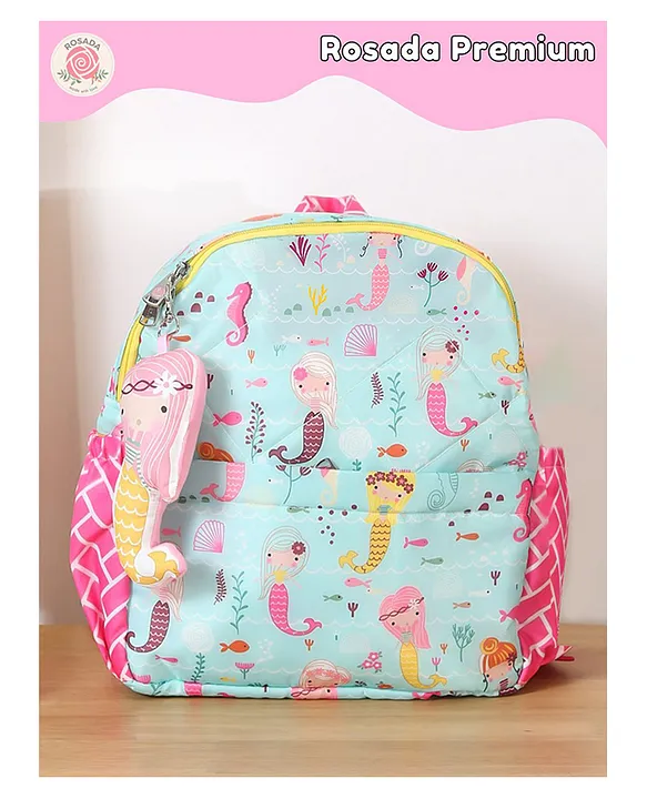 Rosada Mermaid Printed Backpack for Kids With Matching Keychain hanging Waterproof Trendy and Spacious Kids Backpack Stylish Bag for Kids Large(13 Inches)
