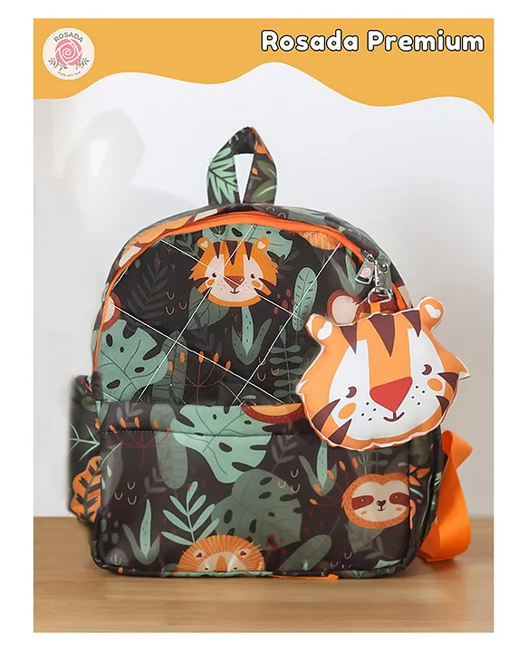 Rosada Jungle Printed Backpack for Kids With Matching Keychain hanging Waterproof Trendy and Spacious Kids Backpack Stylish Bag for Kids Small(10 Inches)