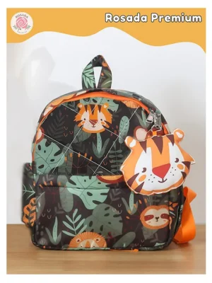 Rosada Jungle Printed Backpack for Kids With Matching Keychain hanging Waterproof Trendy and Spacious Kids Backpack Stylish Bag for Kids Medium(11 Inches)