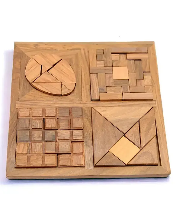 4in1 Wooden Puzzle Tray BrainBoosting Challenge for Kids (6+) Unique MultiPattern Puzzle Set