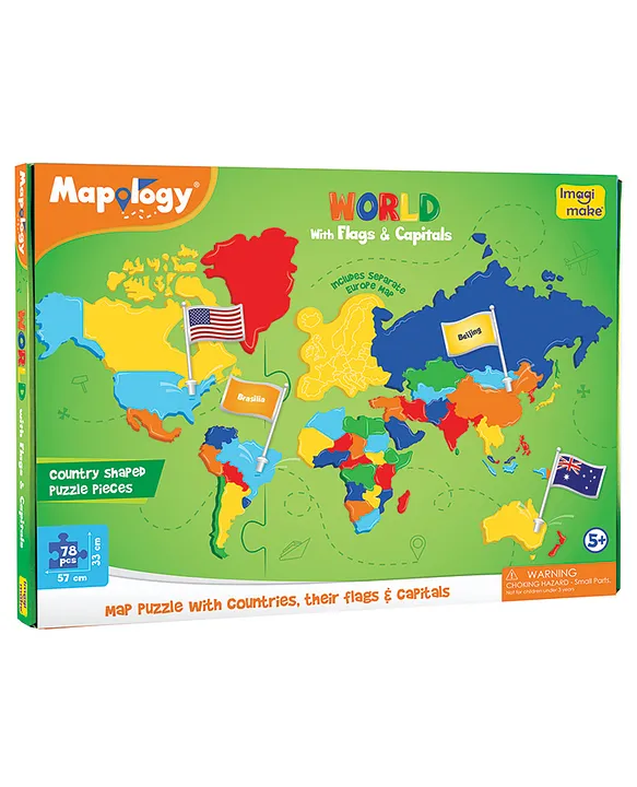 Mapology World With Flags and Capitals Multicolour 78 Pieces (Color May Vary)