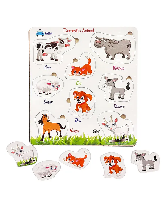 Wooden Domestic Animals Puzzles for Kids Multicolor