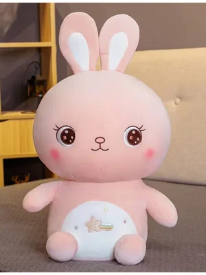 Little Hunk Cute Pink Bunny Plush Toy Soft Stuffed Animal Doll for Girls Kawaii Rabbit Plushie Gift for Kids Baby Room Decor & Bedtime Cuddle Toy Height 25 cm