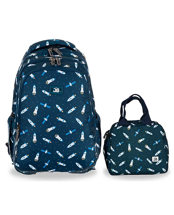 JUST BAGS JUSTBAGS RocketBlue School Bag 24L & Tiffin Bag 6L Combo for Kids. Height 17 Inches & 7 Inches.