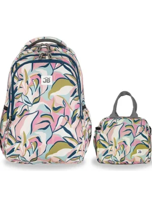 JUST BAGS JUSTBAGS AbstractCream School Bag 24L & Tiffin Bag 6L Combo for Kids. Height 17 Inches & 7 Inches.