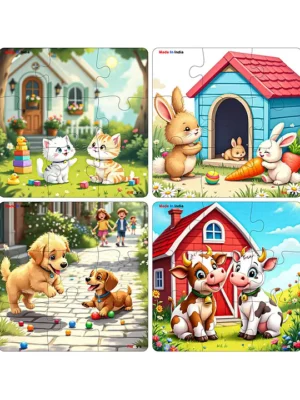 Wooden Jigsaw Puzzle Games for Children & Kids 9 Pieces Age 3+ Years Old Girls & Boys Animals Jigsaw Puzzle (Pack of 4 PET Animal)