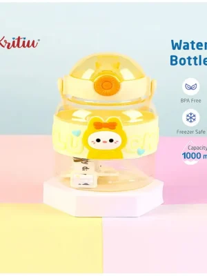 Cute Patch Sipper Water BottleBPA FreeLeak ResistantFreezer Safe 1000 mlPerfect for School Kids & Outdoors Yellow