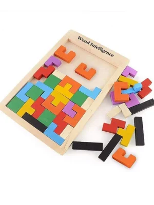 3D Wooden Tangram Puzzle Jigsaw Tetris Russian Blocks Board Puzzle Multicolour 40 Pieces(PACK OF 1)