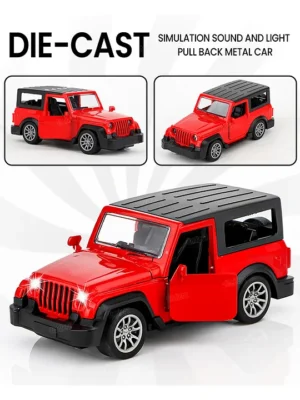 Fiddlerz 1:36 Scale DieCast Toy Car PullBack SUV Model with Lights Sound Openable Doors Durable Metal and Plastic Build for Age 3+(Red)