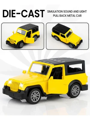 Fiddlerz 1:36 Scale DieCast Toy Car PullBack SUV Model with Lights Sound Openable Doors Durable Metal and Plastic Build for Age 3+ (Yellow)