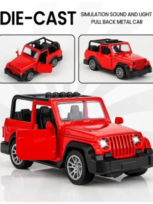 Fiddlerz 1:36 Scale Die Cast Toy Car Pull Back SUV Model with Lights Sound Openable Doors and Open Roof Vehicle for Kids Durable Metal and Plastic Build Age 3 Plus (Red)